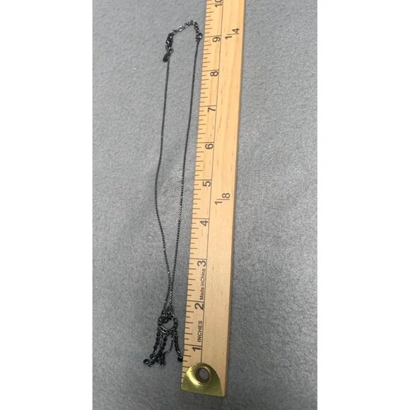 Monet Silver Necklace with Circular Pendant & Dangling Chains Crystals 16" - Picture 10 of 11